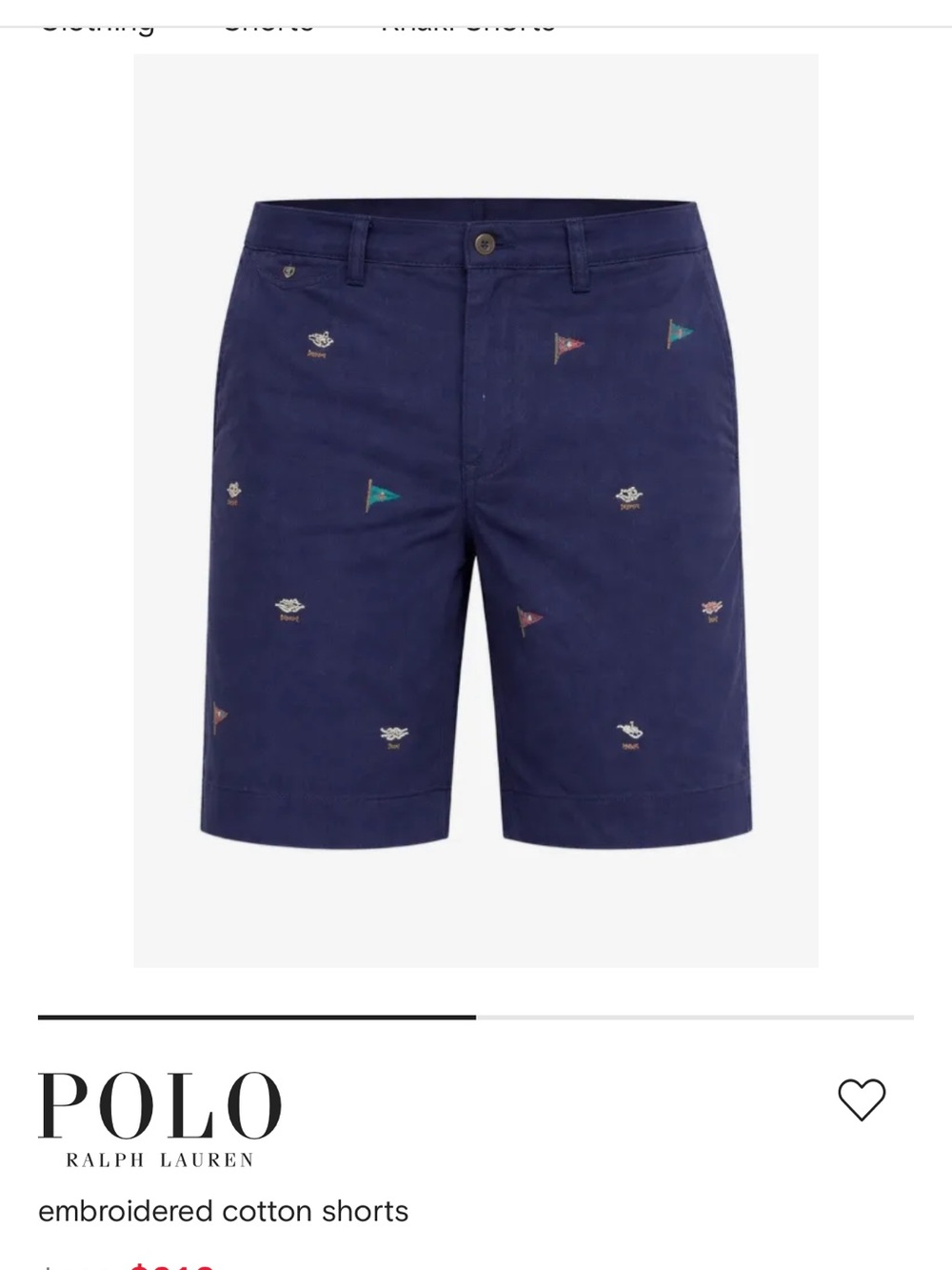 Polo by Ralph Lauren Navy Embroidered Flag Cotton Shorts